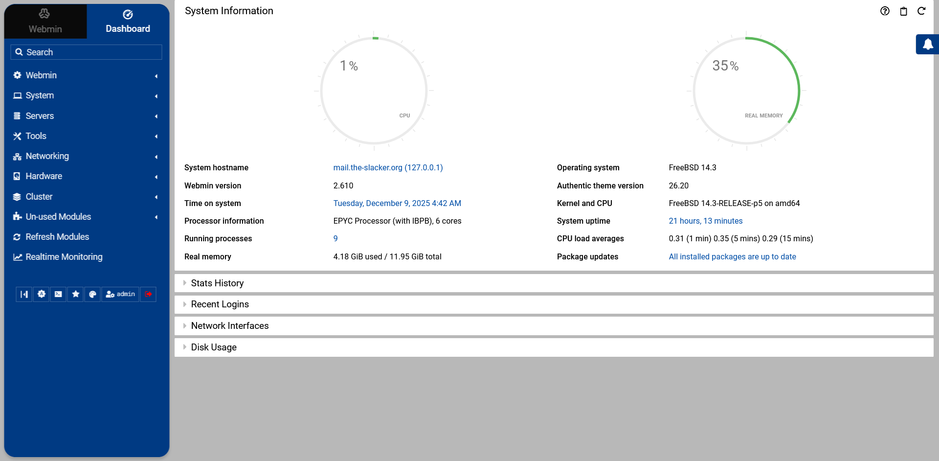 FreeBSD Webmin Screenshot
